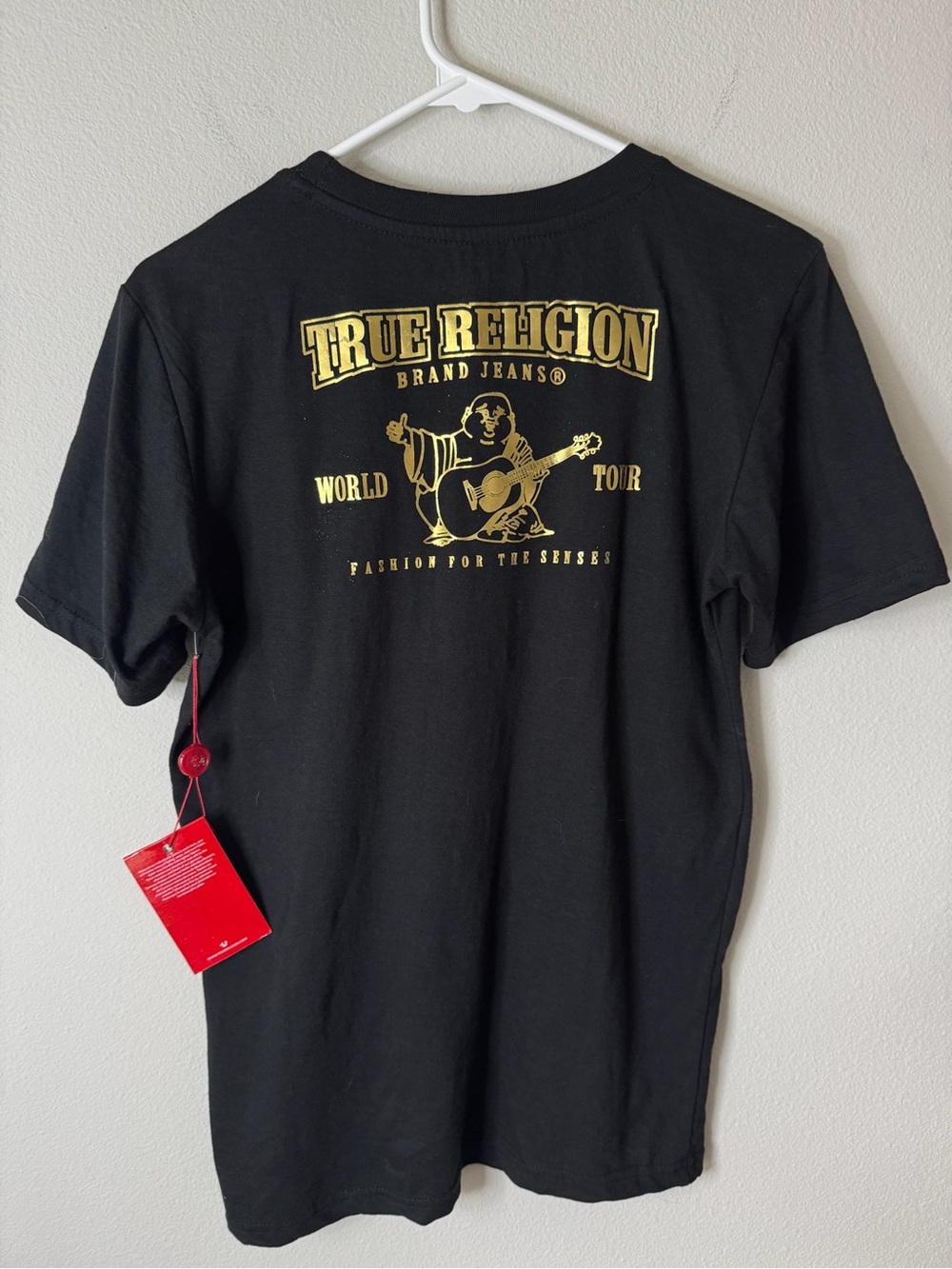 True Religion World Tour Graphic T-Shirt Men’s XL Black Gold Logo Tee